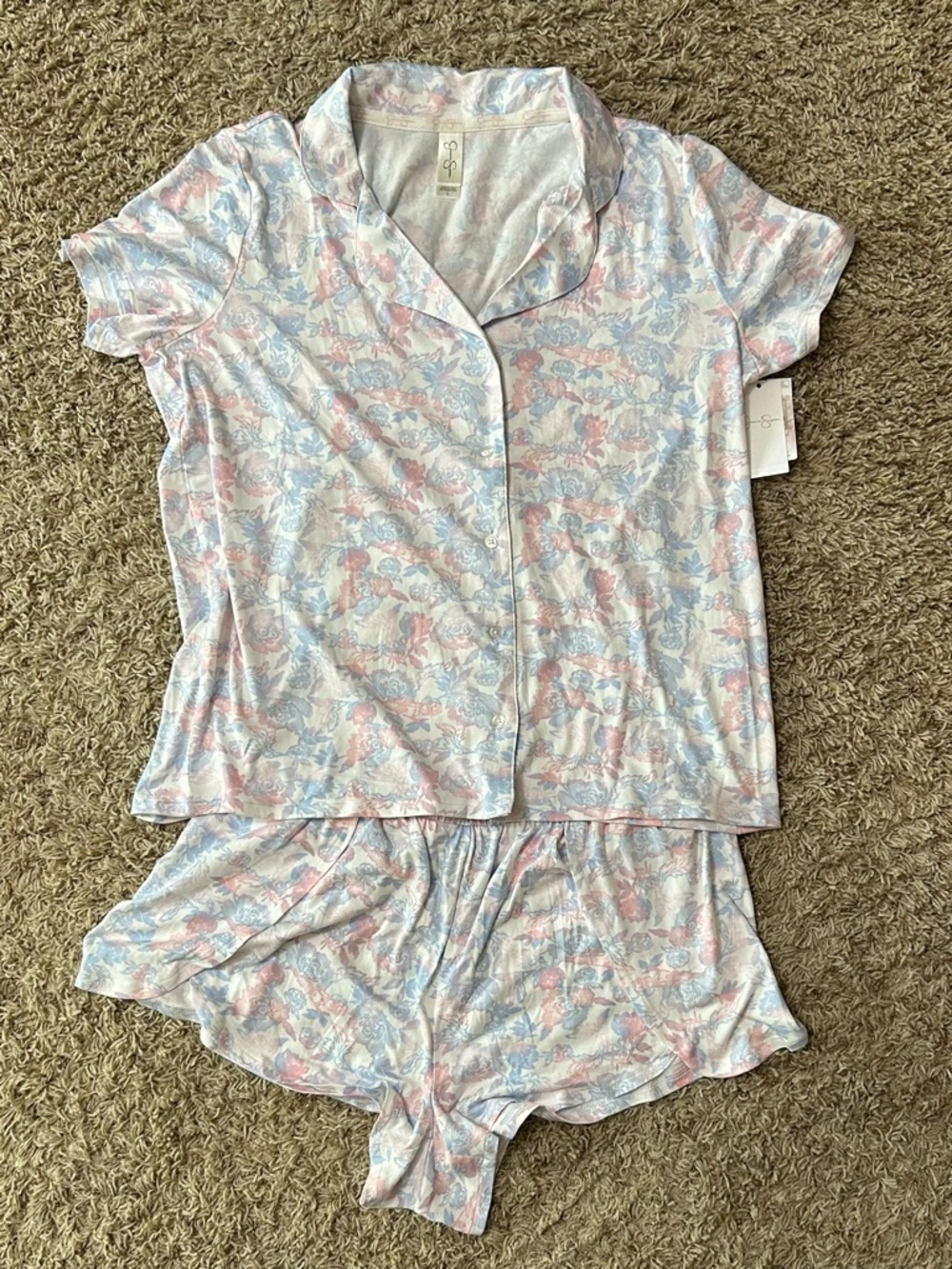 New With Tags-Jessica Simpson Pastel Pink & Blue Floral Short Pajama Set